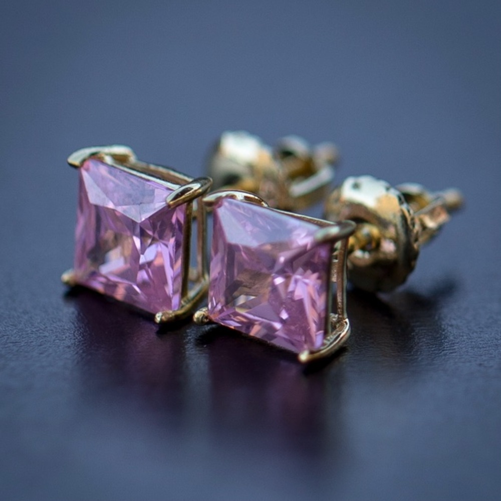 Gold Pink Diamond Solitaire Earrings
